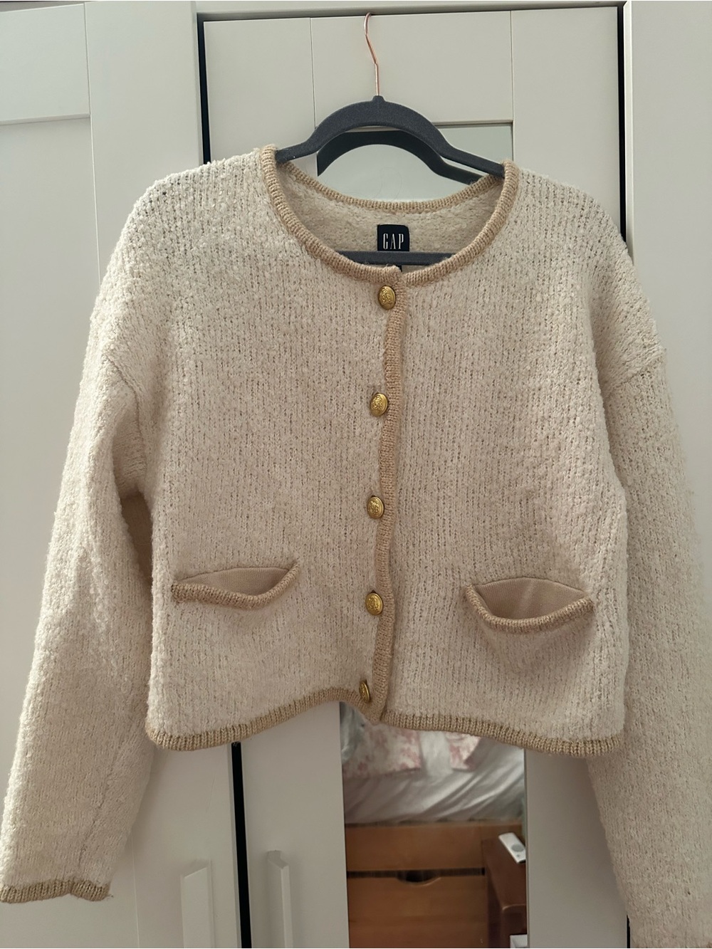 Gap cream boucle cardigan with gold buttons size small